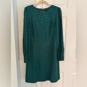 J. Crew Women's Polka Dot Emerald Green Long-Sleeve Dress - Size 12
